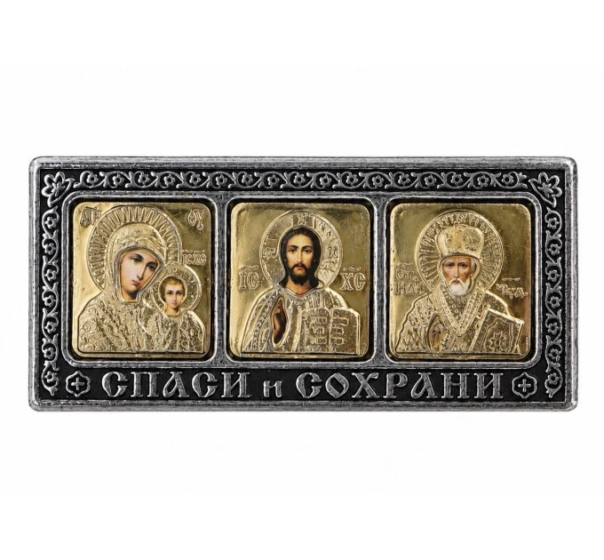 Икона в машину, триптих из пластика на липучке, 4x9 см