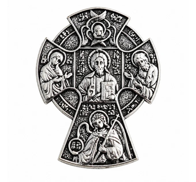 Икона в машину, Крест из металла (гальваника) на липучке, 3.5x4.5 см