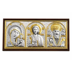 Икона в машину, триптих из метала (серебрение/цвет) на липучке, 5.5x10.5 см