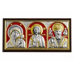 Икона в машину, триптих из метала (серебрение/цвет) на липучке, 5.5x10.5 см