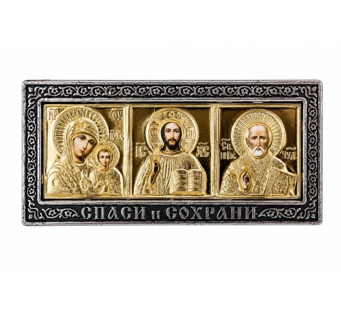 Икона в машину, триптих из пластика на липучке, 4x9 см